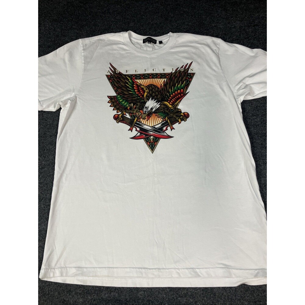 Affliction Black Label Last Dagger T Shirt XL White Rhinestone Eagle Y2K Grunge